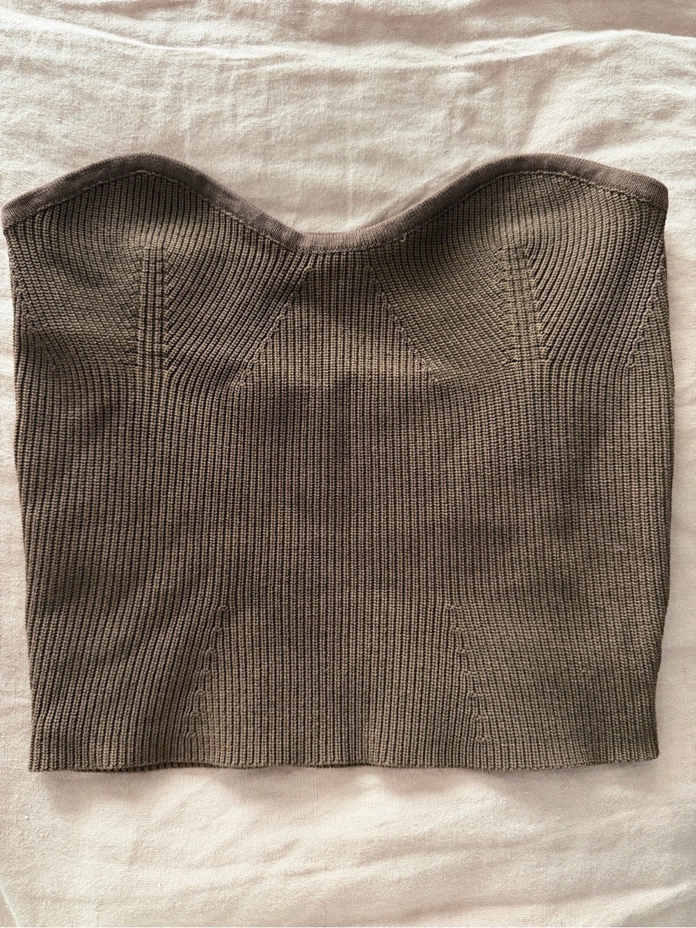 Brown Ribbed Strapless Top